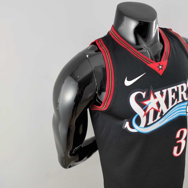 Retro Philadelphia 76ers Iverson #3 Big Meteor Black NBA Jersey 