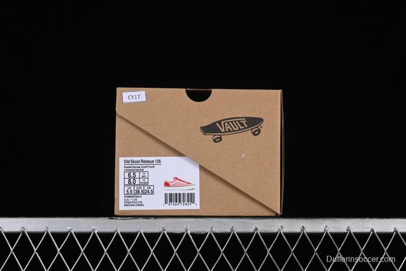 Vans Old Skool Reissue 136 High-End Pink Canvas Vulcanized Shoes with Detachable Lightweight Anti-Fatigue Insole - VN000MT6DWB