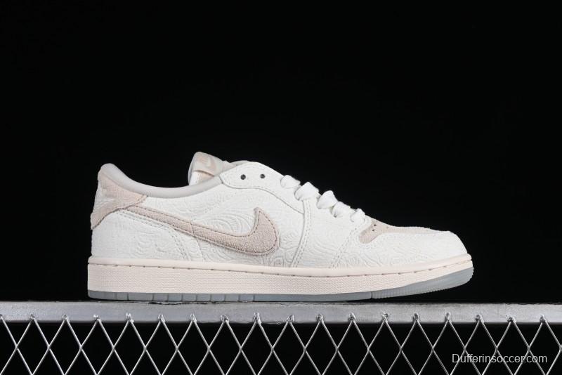 Nike CP3 x Air Jordan 1 Low AJ1 Floral Embossed White Casual Sneakers - FZ0455-200