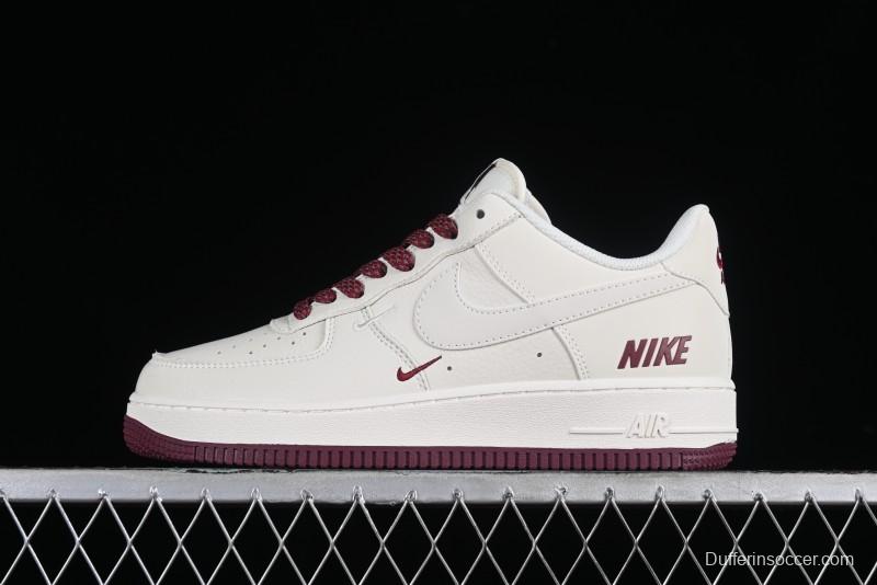 Nike Air Force 1 '07 Low "NIKE" Triple Swoosh Series White Wine Red Classic Casual Sneakers - TV2306-258