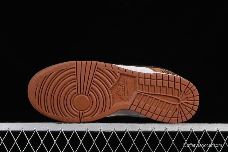 Nike SB Dunk Low LV Collaboration - Brown Black Monogram Anniversary High-End Custom Low-Top Casual Skate Shoes - DQ1098-342