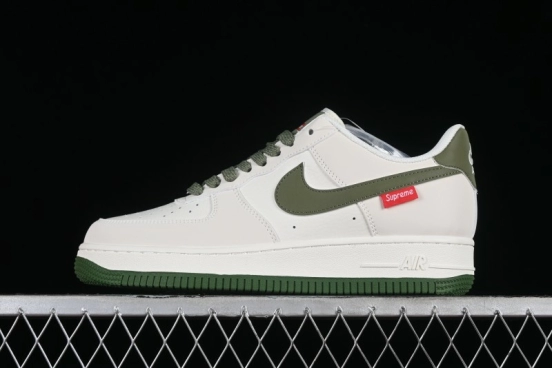 Supreme x Nike Air Force 1'07 Low Beige Green Casual Sneakers with Zoom Air Cushion - HD1968-008