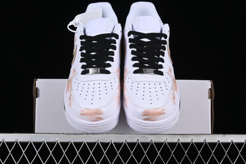 Nike Air Force 1 '07 Low Casual Sneakers with Anime-Inspired Hand-Painted Design, Broken Swoosh Shadow Effect, Brown/Black - CW2288-111