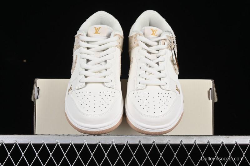 Nike SB Dunk Low LV Collaboration - Yellow Denim Beige with Yellow Swoosh Anniversary High-End Custom Low-Top Casual Skate Shoes - DJ2024-007