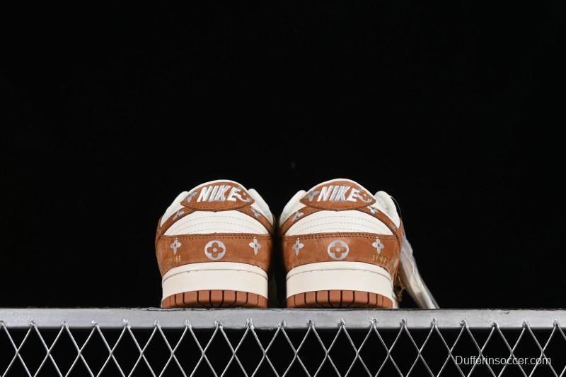 Nike SB Dunk Low LV Collaboration - Beige Brown Swoosh Anniversary High-End Custom Low-Top Casual Skate Shoes - XD6188-030