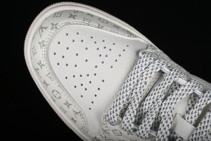 Nike Air Jordan 1 Low AJ1 Louis Vuitton Print Khaki Custom High-End Low-Top Basketball Shoes - SJ9950-004