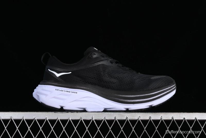 HOKA ONE ONE Bondi 8 Functional Cushioned Running Shoes with Engineered Mesh Upper - 1123202 BWHT