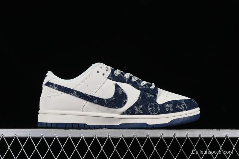 Nike SB Dunk Low LV Collaboration - Dark Blue Denim Anniversary High-End Custom Low-Top Casual Skate Shoes - XP3802-335