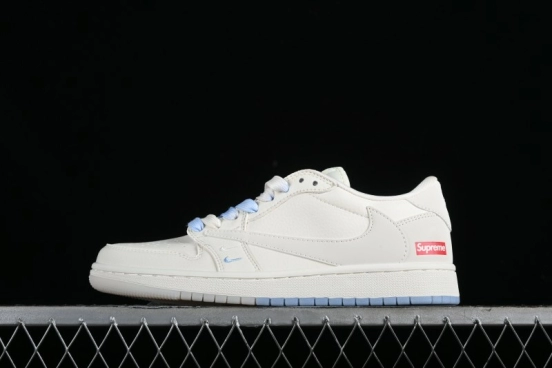Nike SB Dunk Low Supreme Anniversary Edition Customized Low-Top Casual Sneakers in Off-White and Blue - BB6588-102
