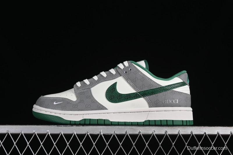 Nike SB Dunk Low Gucci Collaboration - Double G Grey Green Swoosh Anniversary Custom Low-Top Casual Skate Shoes - SF1588-134