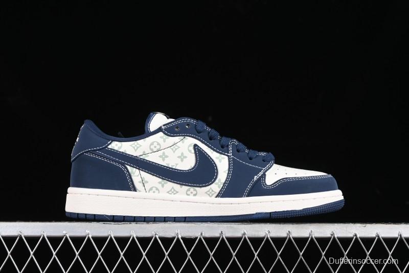 Nike Travis Scott x Fragment Design x Air Jordan 1 Low OG SP AJ1 LV Collaboration Deep Blue Low-top Casual Sneakers - LX1988-103