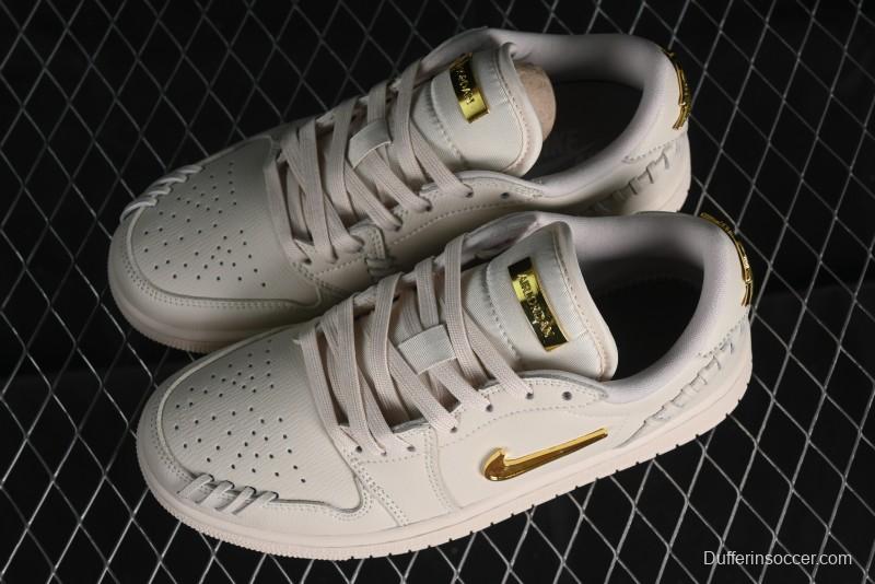 Nike Air Jordan 1 Low "Method of Make" Casual Sneakers in White Gold - FN5032-200