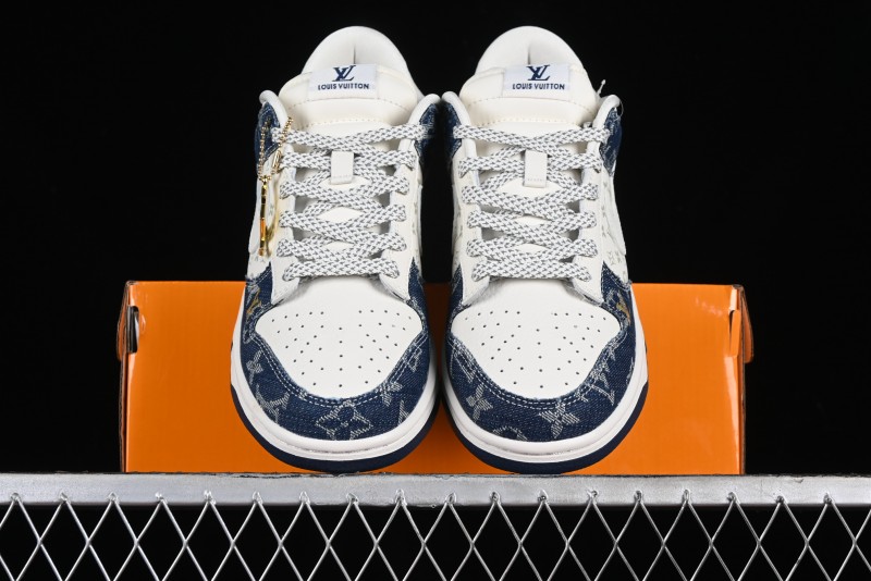 Nike SB Dunk Low LV Collaboration - Blue Denim Print Anniversary High-End Custom Low-Top Casual Sneakers - FC1688-162