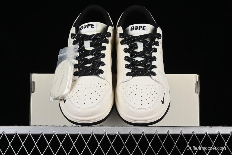 Nike SB Dunk Low BAPE Collaboration - Off-White Black Swoosh Anniversary Custom Low-Top Casual Skate Shoes - XD6188-037