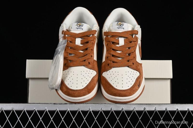 Nike SB Dunk Low Lightning Collaboration - Beige Brown Colorway with Small Brown Swoosh Anniversary High-End Custom Low-Top Casual Skate Shoes - XD1688-031