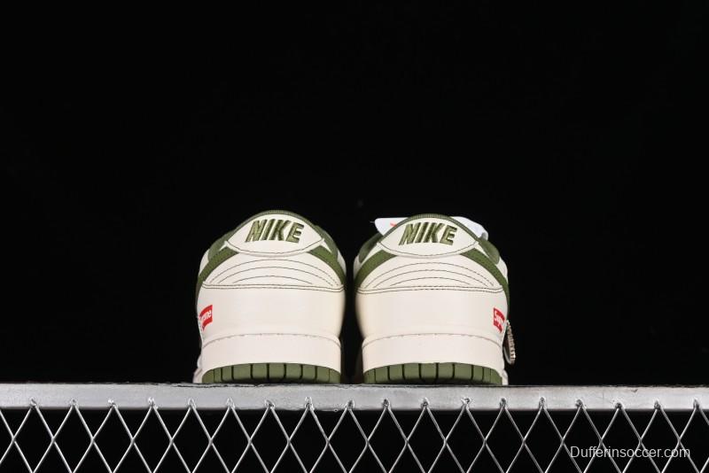 Nike SB Dunk Low Supreme Collaboration - Military Green Double Swoosh Anniversary Custom Low-Top Casual Sneakers - XX2025-319