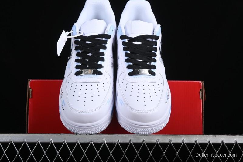 Nike Air Force 1 '07 Low Casual Sneakers with Anime-inspired Blue Spray Paint Design - CW2288-111