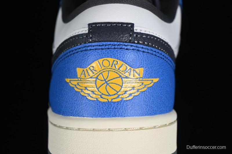 Nike Air Jordan 1 Low Flight Vintage Casual Sneakers with Distressed White-Blue Design - FV8439-104