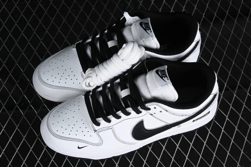 Nike Supreme x Nike SB Dunk Low Collaboration - Classic White Black Anniversary High-End Custom Low-Top Casual Skate Shoes - DY1503-100