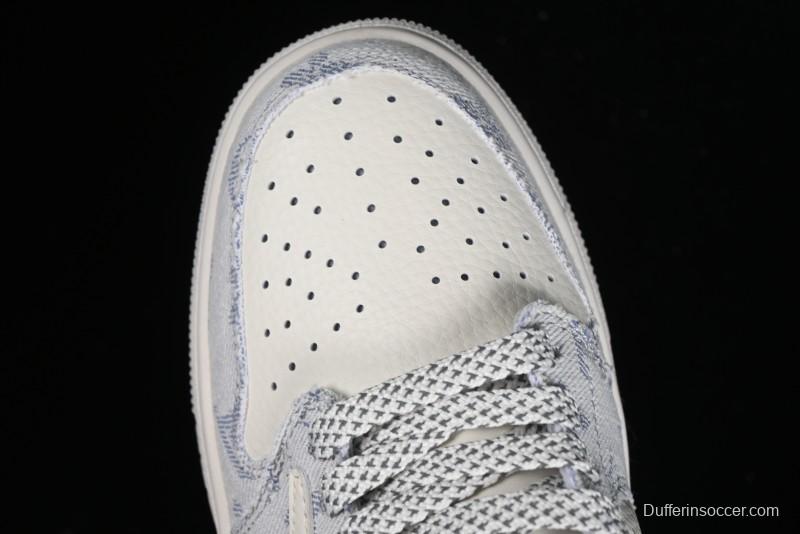 Nike Air Jordan 1 Low OG SP Travis Scott x Fragment Design LV Washed Blue Denim Casual Sneakers - SJ2068-007