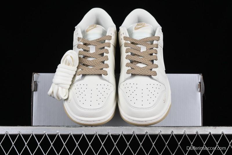 Nike SB Dunk Low Collaboration Three Swooshes Beige Gold Colorway Low-Top Casual Skateboarding Shoes - NK5639-326
