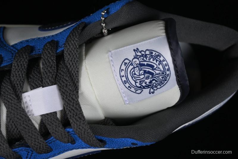 Nike Air Jordan 1 Low Flight Vintage Casual Sneakers with Distressed White-Blue Design - FV8439-104