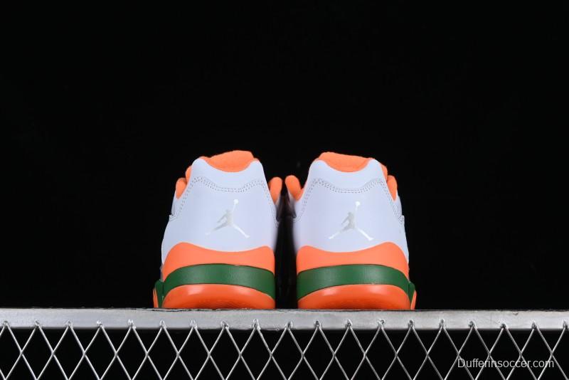 Nike Air Jordan 5 Retro Low AJ5 Sneakers in Football Grey with Vivid Orange and Pine Green Accents - FQ1293-018