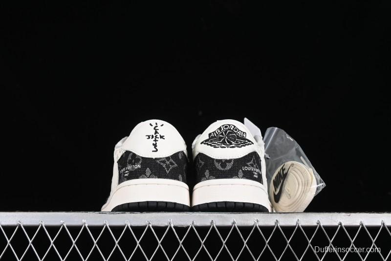 Nike Travis Scott x Fragment Design x Jordan Air Jordan 1 Low OG SP AJ1 LV Black Denim Print Low-Top Casual Sneakers - SJ2068-008