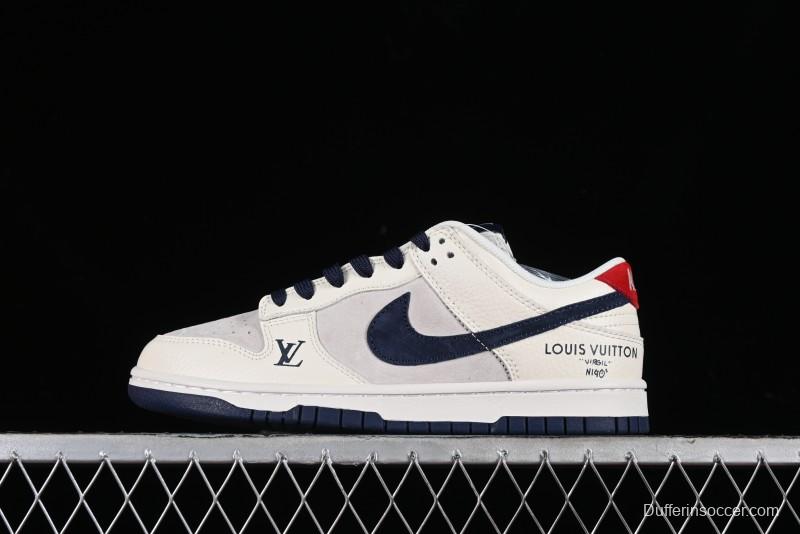 Nike SB Dunk Low LV Collaboration - Suede Navy Blue Anniversary High-End Custom Low-Top Casual Skate Shoes - FC1688-134