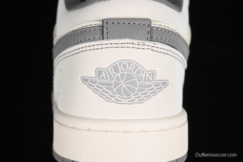 Nike Air Jordan 1 Low AJ1 Lightning Collaboration - Off White Grey Anniversary Custom Edition Low-Top Casual Sneakers - CF3688-020