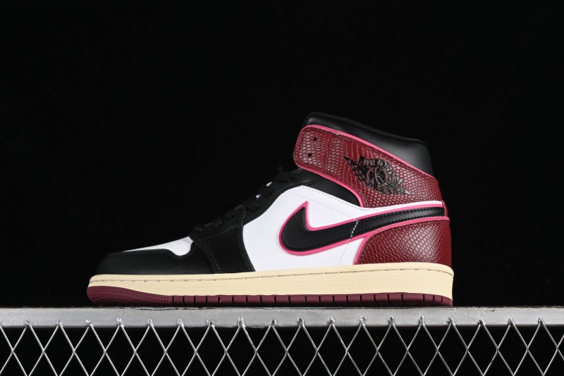 Nike Air Jordan 1 Mid AJ1 Snake Print Black Red Toe Mid-Top Basketball Shoes - FQ7818-101