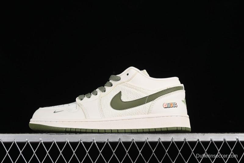 Nike Air Jordan 1 Low AJ1 Gucci Collaboration - Beige Green Knit High-End Custom Retro Basketball Shoes - DM5688-103