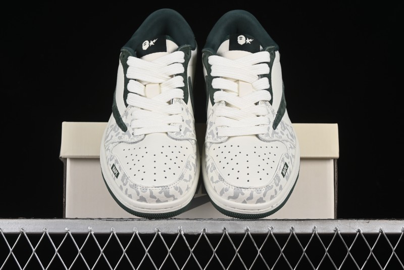Nike Travis Scott x Fragment Design x Air Jordan 1 Low OG SP AJ1 Bape Collaboration - Camo Green Low Top Casual Sneakers - JH6088-614