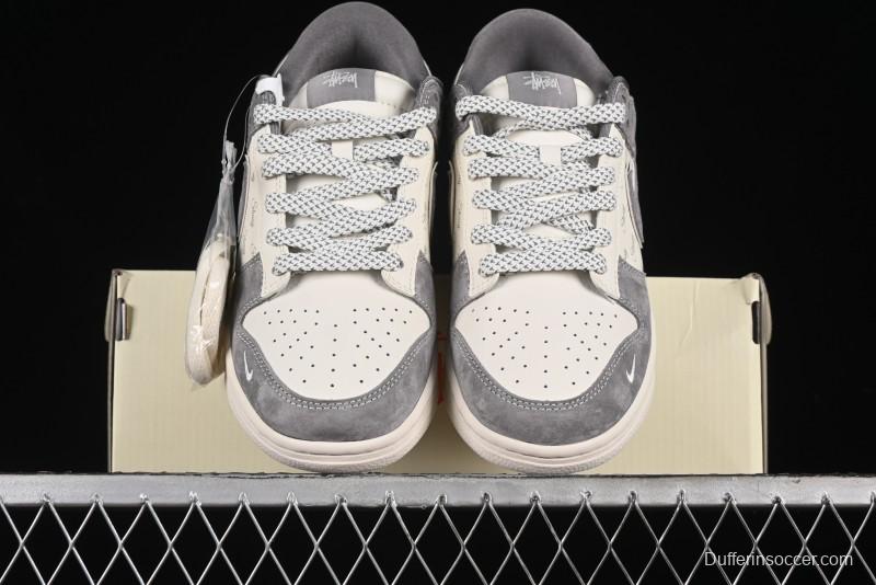Nike SB Dunk Low Stussy Collaboration - Grey Pig Suede Patchwork Anniversary Custom Low-Top Casual Skate Shoes - CF3688-016