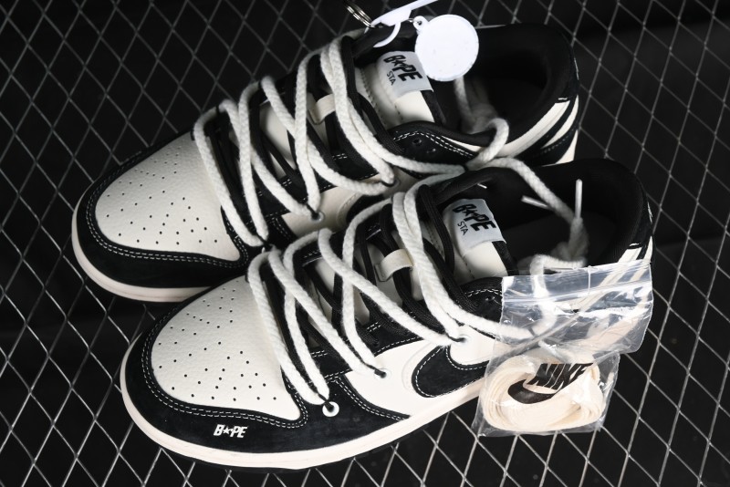 Nike SB Dunk Low BAPE Collaboration Strap Black Hook Anniversary Custom Low-Top Casual Sneakers - SJ2068-269