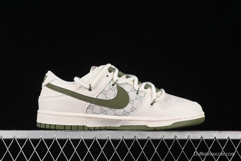 Nike SB Dunk Low Gucci Collaboration - Beige Green Floral Anniversary High-End Custom Low-Top Casual Skate Shoes - XX2025-918