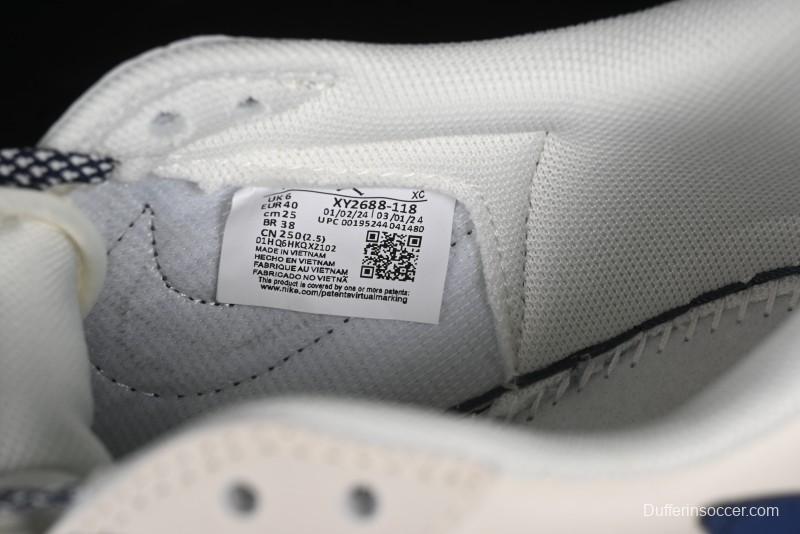 Nike Travis Scott x Fragment Design x Air Jordan 1 Low OG SP AJ1 Gucci Collaboration - Silver Logo Blue Swoosh Low Top Casual Sneakers - XY2688-118