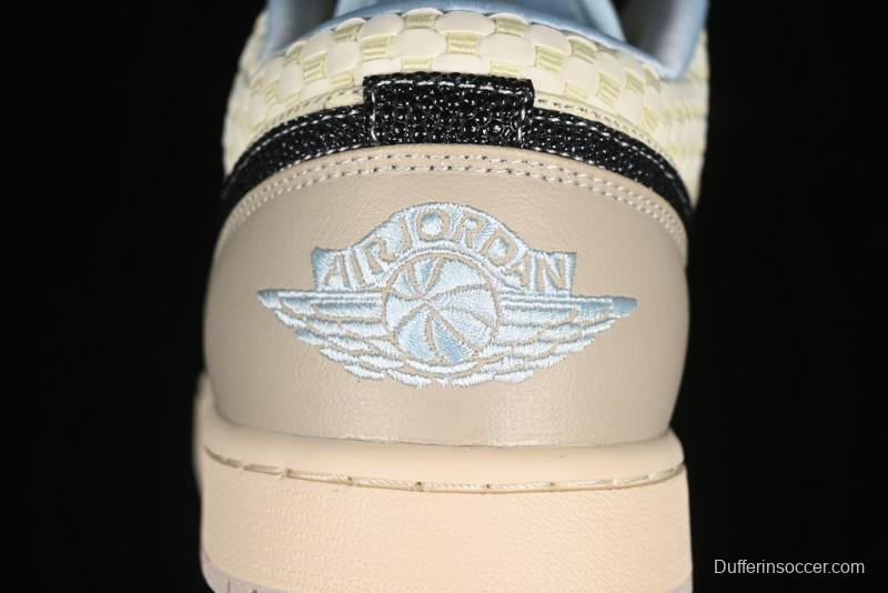 Nike Air Jordan 1 Low Retro Basketball Shoes in Soft Beige with Black Logo Accent - HQ3440-101