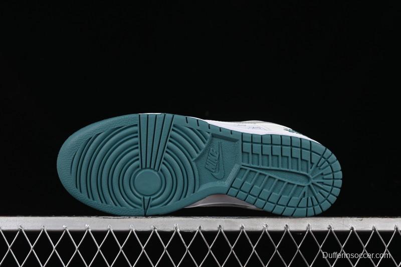 Nike SB Dunk Low Stussy Collaboration - White Grey Green Print Anniversary High-End Custom Low-Top Casual Skate Shoes - XX2025-808