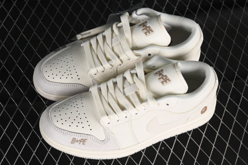 Nike Air Jordan 1 Low AJ1 Bape Collaboration - Pig Eight Patchwork Custom High-End Low-Top Basketball Shoes - LJ6688-002