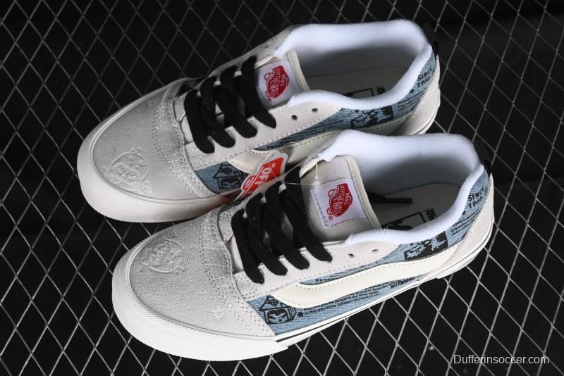 HIRONO Knu Skool Low-Top Casual Sneakers with Denim Graffiti Design - VN0009QCRBL