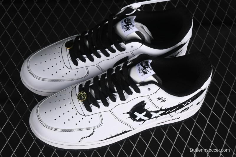 Nike Air Force 1 '07 Low Casual Sneakers with Black and White Hand-Drawn Anime Design - CT2585-100