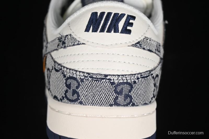 Nike SB Dunk Low Gucci Collaboration - Dark Blue Anniversary High-End Custom Low-Top Casual Skate Shoes - BB9676-313