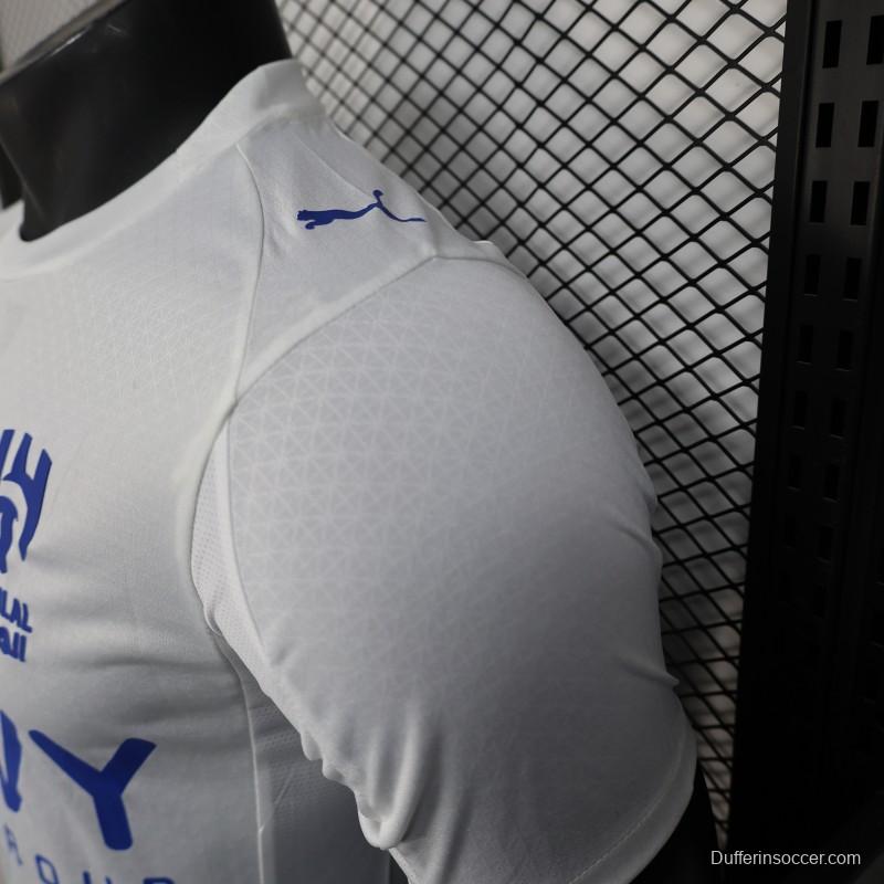 Player Version 25/26 Al-Hilal Away White with Blue Details and SAVVY Games Group Sponsor Jersey
