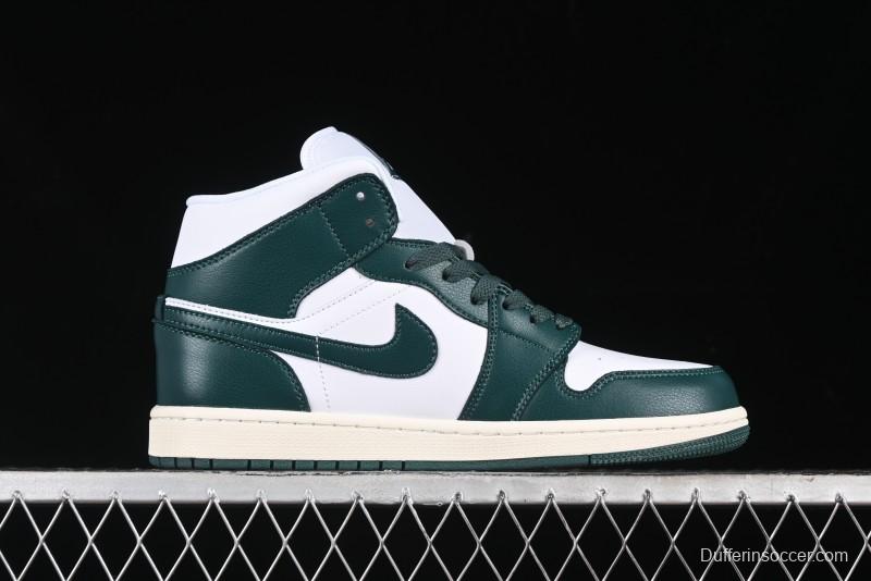 Nike Air Jordan 1 Mid Basketball Shoes in White/Oxidized Green - BQ6472-133