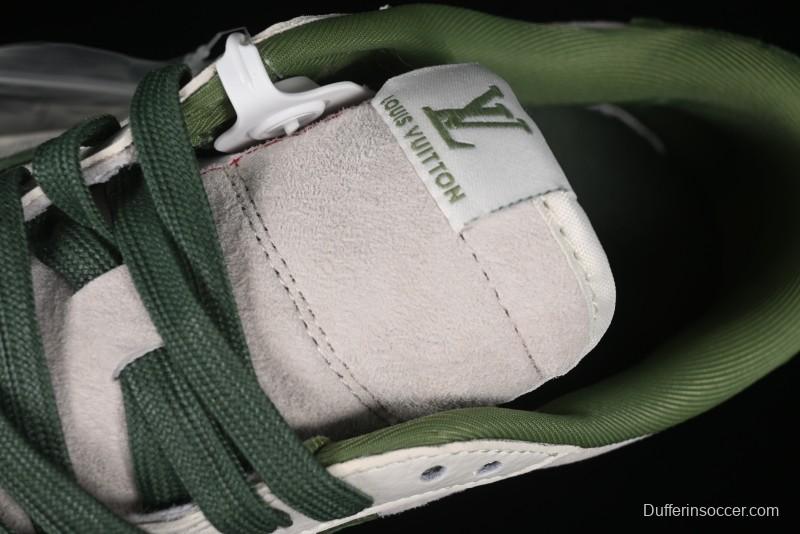 Nike Travis Scott x Fragment Design x Air Jordan 1 Low OG SP AJ1 LV Collaboration - Grey Green Pigskin Low Top Casual Sneakers - XZ1268-005