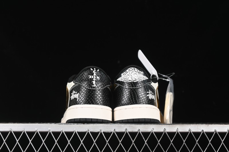 Nike Travis Scott x Fragment Design x Air Jordan 1 Low OG SP AJ1 Retro Sneakers with Dragon Scale Swoosh - XY2688-112