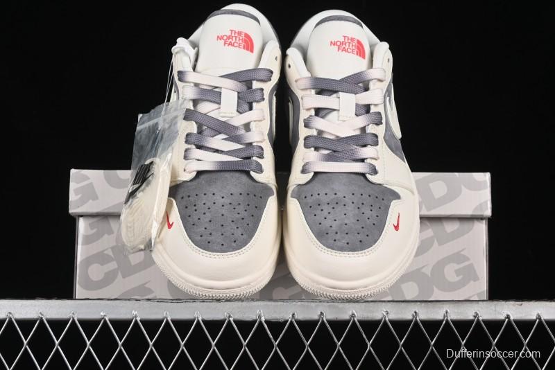 Nike Air Jordan 1 Low AJ1 The North Face Collaboration - Off White Grey Silver Trim Retro Basketball Shoes - SJ9950-039