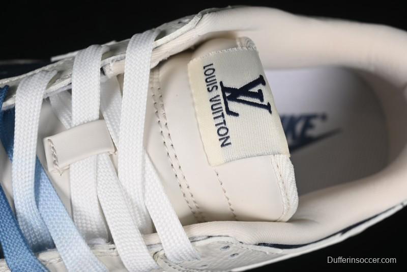 Nike SB Dunk Low LV Collaboration - Light Blue Denim Print Anniversary High-End Custom Low-Top Casual Skate Shoes - XB3802-359