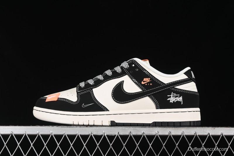 Nike SB Dunk Low Stussy Collaboration - Patchwork Cream Black Swoosh Anniversary Custom Low-Top Casual Skate Shoes - MM1089-023